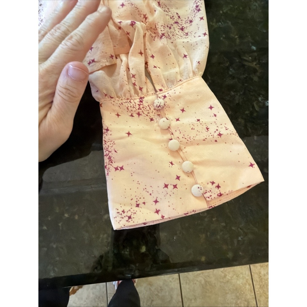 Free People Blouse Sz S Pink Ruffle Tie Neck Sheer Boho OB1828859 Flowy - Picture 9 of 10